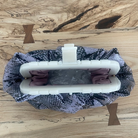 LIKE NEW: JERRY AMETHYST ICE EMBOSSED SNAKE GATHERED CLUTCH BAG - Picture 3 of 3